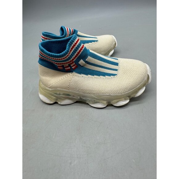 Cream & Blue Sock Sneakers With Red Stripe Details kids size 29 6 years READ - Picture 5 of 8